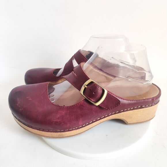 Dansko Mary Janes Clogs Slides Comfort Shoes Size 39 8.5 - 9 Leather Red Britney - Picture 4 of 12